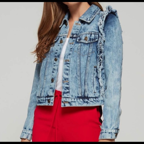 ELAN Acid Wash Ruffle Trim Denim Jean Jacket MED - Picture 2 of 7